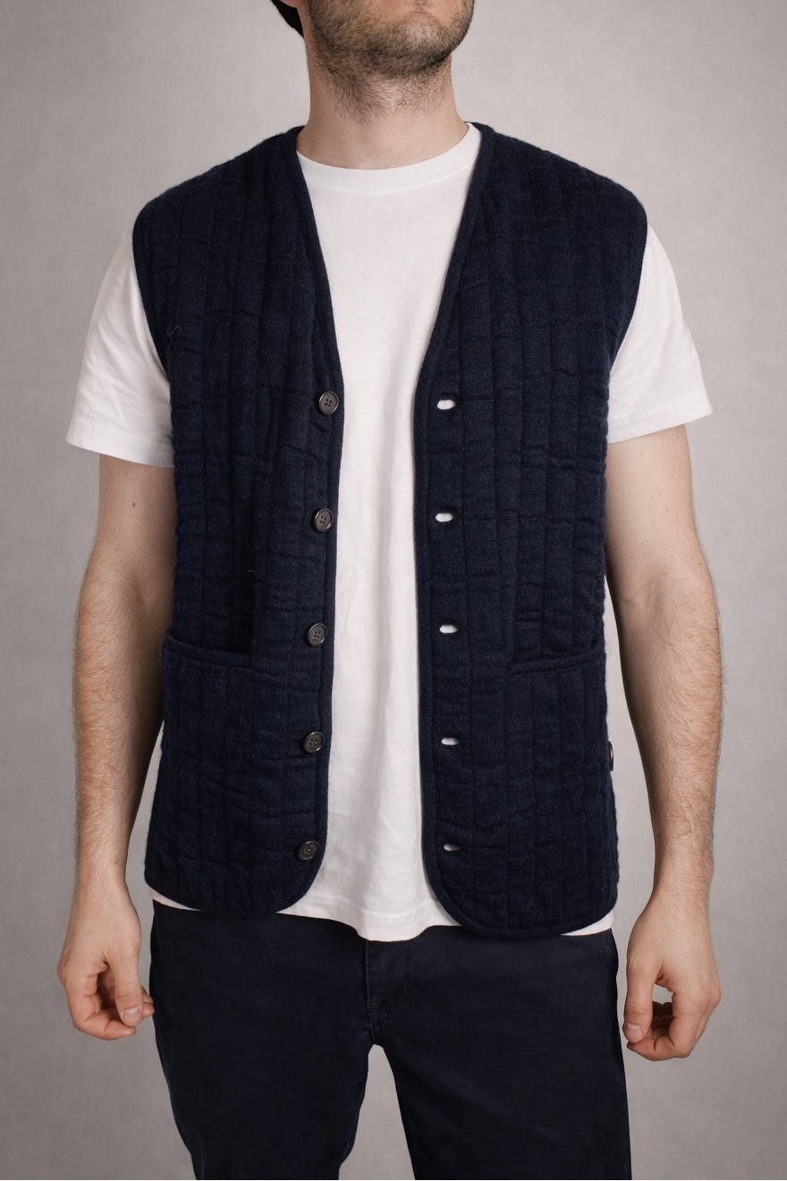 Cotton Quilted Knitted Navy Gilet