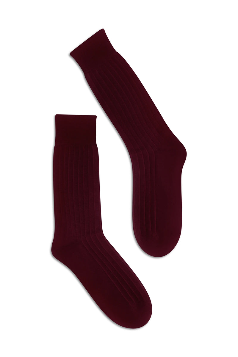 Pair of Bordeaux knee-high socks on a flat lay background - Bordeaux