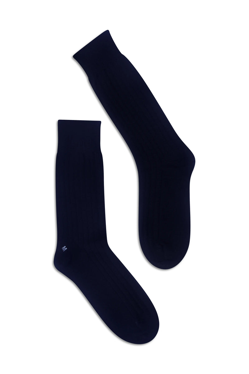 Pair of Navy knee-high socks on a flat lay background - Navy