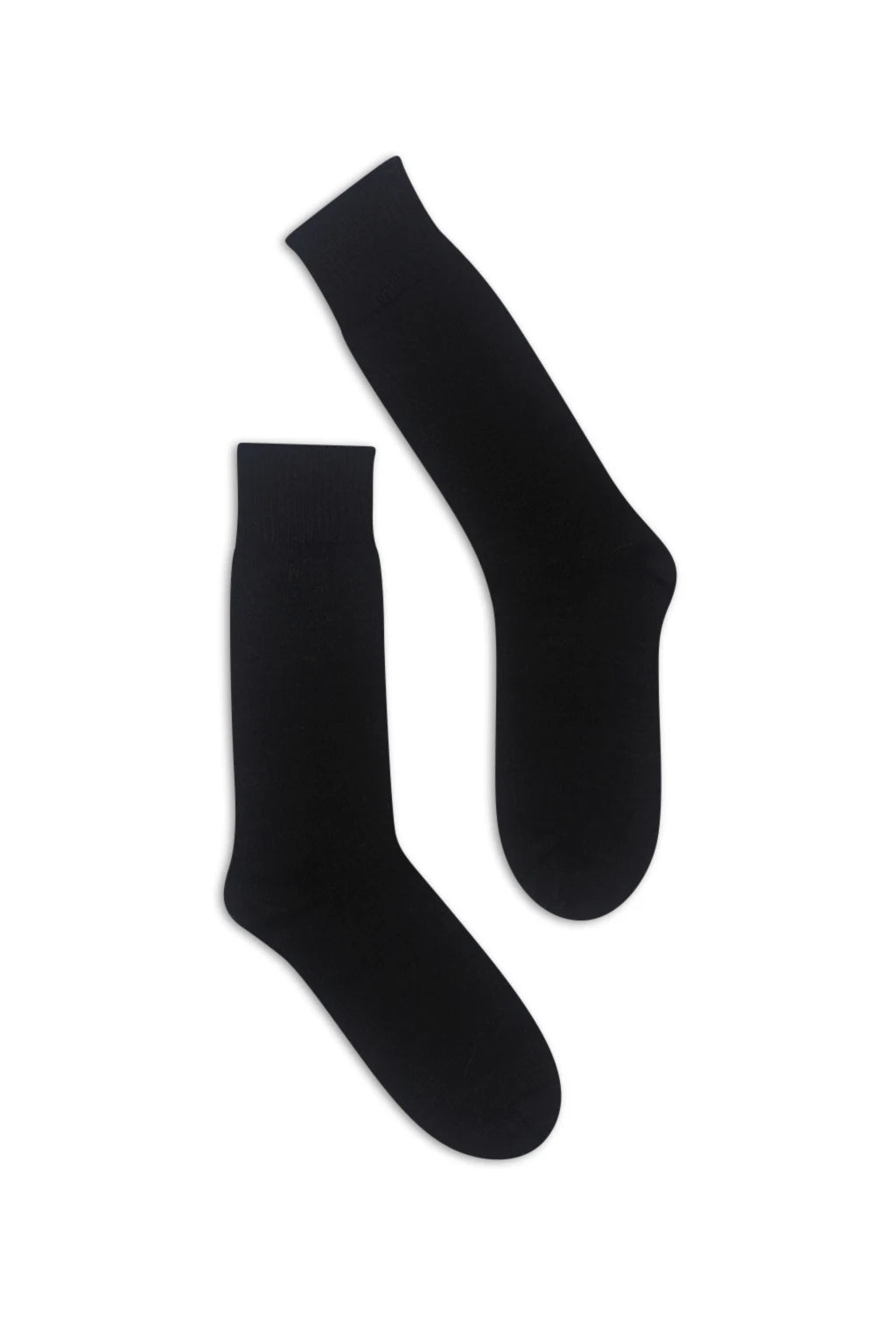 half british everyday alpaca socks in black, pair laid flat on a background highlighting fine ribbed texture and minimalist design