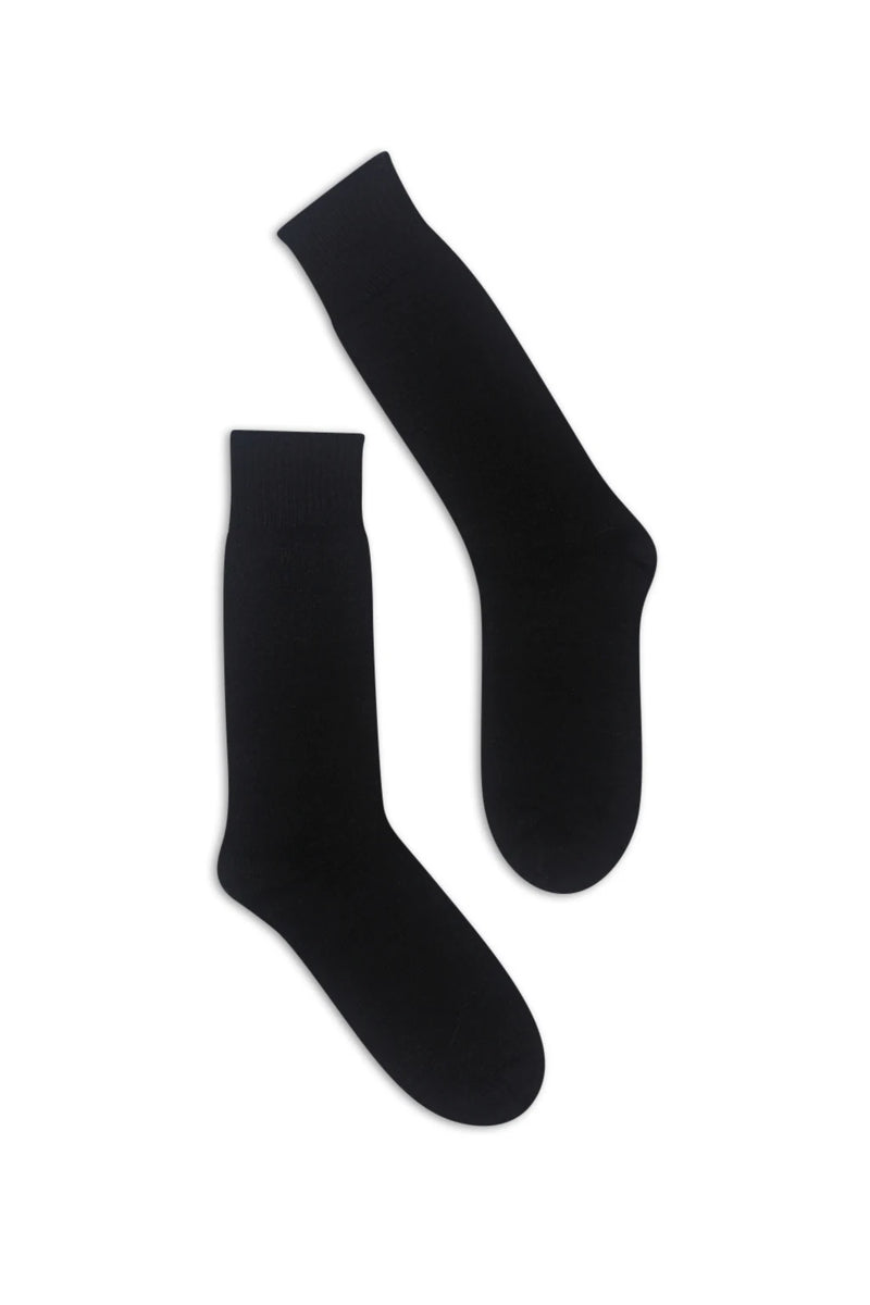 half british everyday alpaca socks in black, pair laid flat on a background highlighting fine ribbed texture and minimalist design - Black