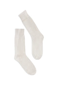 half british everyday alpaca socks in cream, pair laid flat on a background highlighting the soft alpaca wool texture and refined ribbed finish