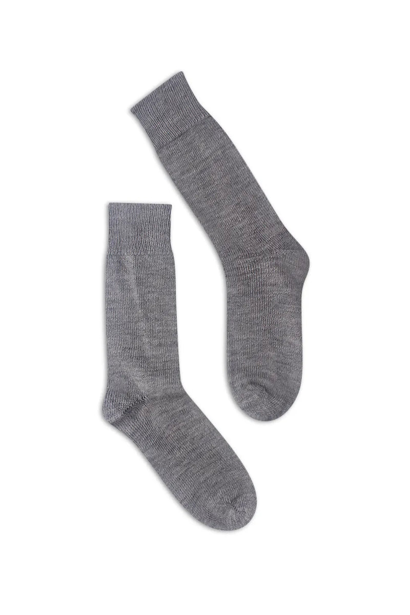 half british everyday alpaca socks in light grey, pair laid flat on a background showing the fine ribbed knit and soft alpaca wool texture. - Light Grey
